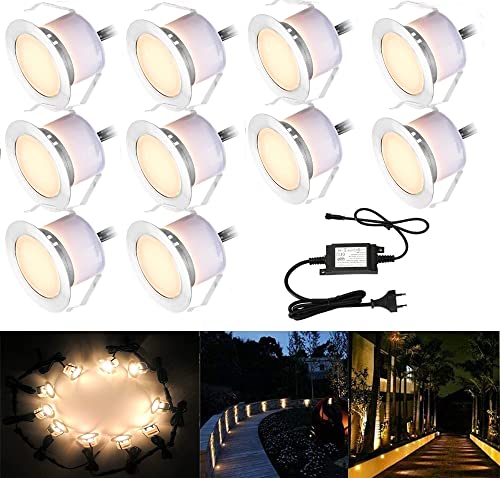 10er Set Led Bodeneinbauleuchten Terrassenbeleuchtung Aussen DC12V 1W Ø45mm IP67 Wasserdicht LED Terrassen Einbaustrahler Bodenstrahler Terrasse Bodeneinbaustrahler Einbauspots Warmes Weiß von SUBOSI