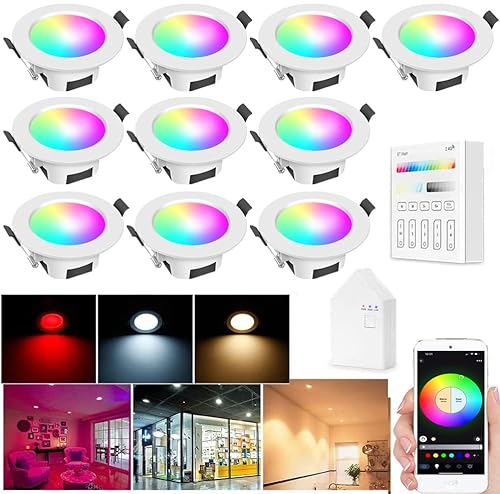 10er WIFI Bluetooth 5W Intelligent LED Einbaustrahler Downlight RGBIC+Warmweiß/Kaltweiß/Weiß 5 in 1 Einbauleuchte Spot Dimmbar 230V Einbauleuchten mit Touchscreen Smart Schalter Panel,Smart Bridge von SUBOSI