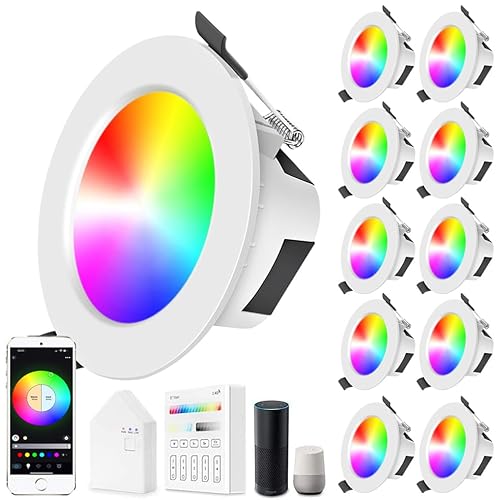10er WIFI Bluetooth 9W Intelligent LED Einbaustrahler Downlight RGBIC+Warmweiß/Kaltweiß/Weiß 5 in 1 Einbauleuchte Spot Dimmbar 230V Einbauleuchten mit Touchscreen Smart Schalter Panel,Smart Bridge von SUBOSI
