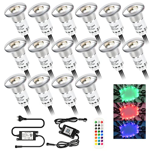 16er WIFI RGB LED Bodeneinbauleuchten Aussen Ø26mm LED Terrassenüberdachung Kompatibel mit Alexa,Google Home,IP65 Wasserdicht Einbauleuchten für Terrasse,Garten Einbaustrahler von SUBOSI