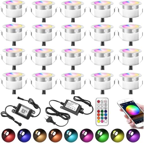 20er WiFi RGBWW Led Bodeneinbauleuchten Terrassenbeleuchtung Bodenstrahler Arbeitet mit Alexa,DC12V Ø31mm LED Einbaustrahler 0.6W LED Boden WiFi Wireless Smart bodeneinbaustrahler von SUBOSI