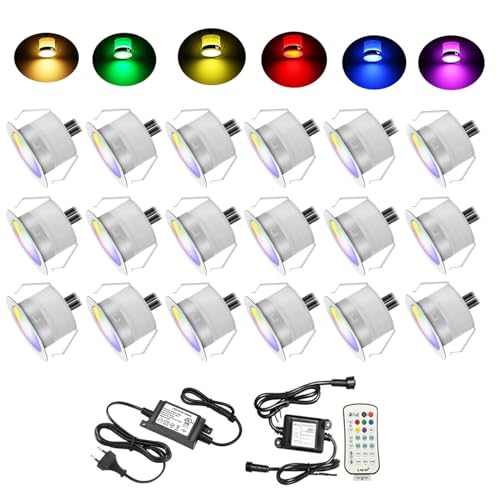 SUBOSI 20er RGBWW 0.6W LED Terrassenbeleuchtung einbaustrahler rgb Bodeneinbauleuchten Ø31mm (4 in 1) Einbaustrahler LED DC12V Boden Licht IP67 Wasserdicht Bodenstrahler Außen Terrasse Garten von SUBOSI