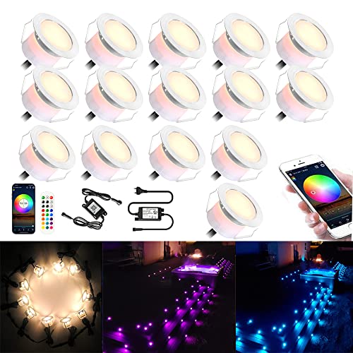 20er WIFI RGBWW LED Bodeneinbauleuchten Terrassen Bodenstrahler Terrassenbeleuchtung Arbeitet mit Alexa, Google Home,RGBWW (4 in 1) Ø45mm IP67 Wasserdicht 1.2W LED Einbaustrahler rgb Full Kit von SUBOSI