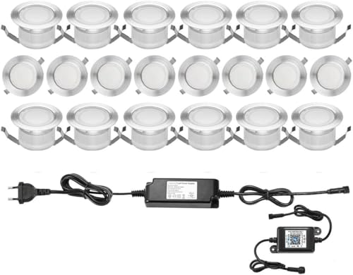 20er Set Bluetooth Dimmbar Warmweiß Led Bodeneinbaustrahle Aussen 1W Ø45mm IP67 Wasserdicht LED Einbaustrahler Terrasse Garten Led Lampe Full Kit von SUBOSI