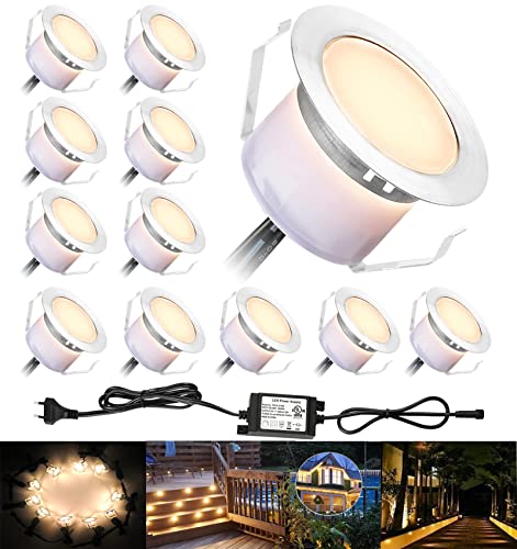 20er Set Led Bodeneinbauleuchten Terrassenbeleuchtung Aussen DC12V 1W Ø45mm IP67 Wasserdicht LED Terrassen Einbaustrahler Bodenstrahler Terrasse Bodeneinbaustrahler Einbauspots Warmes Weiß von SUBOSI