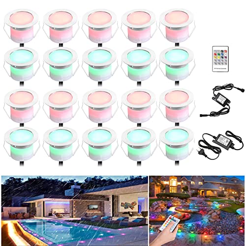 20er Set Led Einbaustrahler rgb Treppen LED Bodenstrahler Terrassenbeleuchtung Bodeneinbauleuchten Aussen 0.5W Ø45mm IP67 Wasserdicht Terrasse Küche Garten Led Lampe von SUBOSI