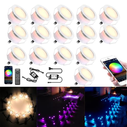20er WIFI LED Bodeneinbaustrahler RGBW+Wärmeweiß Terrassen Bodenleuchten Bodenstrahler Ø45mm 1.2W LED Terrassenbeleuchtung Arbeitet mit Alexa,Google Home, IP67 Wasserdicht Terassenbeleuchtungen von SUBOSI