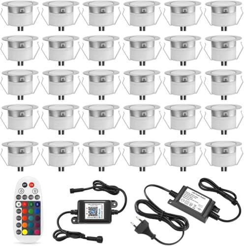 SUBOSI 20er Bluetooth RGB Led Bodeneinbaustrahle Aussen 0.5W Ø45mm IP67 Wasserdicht LED Einbaustrahler Terrasse Küche Garten Led Lampe Full Kit von SUBOSI