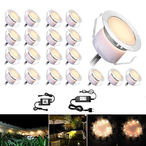 30er Dimmbar LED Bodeneinbauleuchten Arbeitet mit Alexa,IFTTT,WiFi Wireless Smart Phone Ø45mm IP67 Wasserdicht LED Einbaustrahler Warmes Weiß Full Kit von SUBOSI