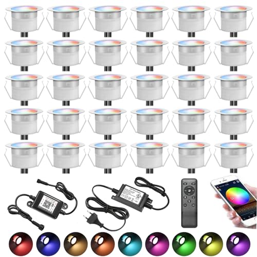 30x Wifi Multicolore RGBWW(4 en 1) 0.6W Ø31mm Spot Encastrable Exterieur Dimmable Fonctionne Avec Alexa, Google Home,Spots LED Encastrable DC12V Etanche IP67 von SUBOSI