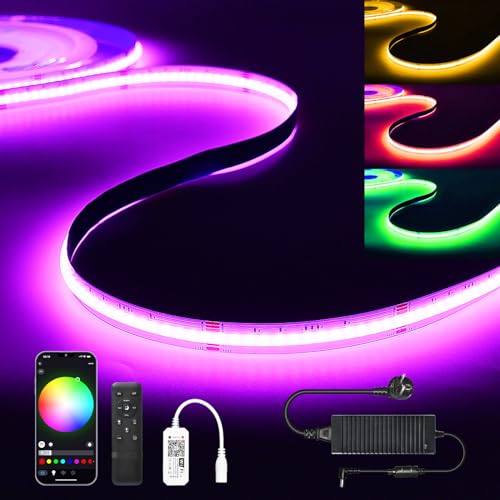 5M WIFI COB RGB+WW Warmweiß LED Streifen Strip Lichterkette 784LEDs/M 3920LEDs 24V Dimmbar Verformbar LED Licht mit Ferbedienung,Band Lichtleiste Arbeitet mit Google Home Assistant/Alexa von SUBOSI