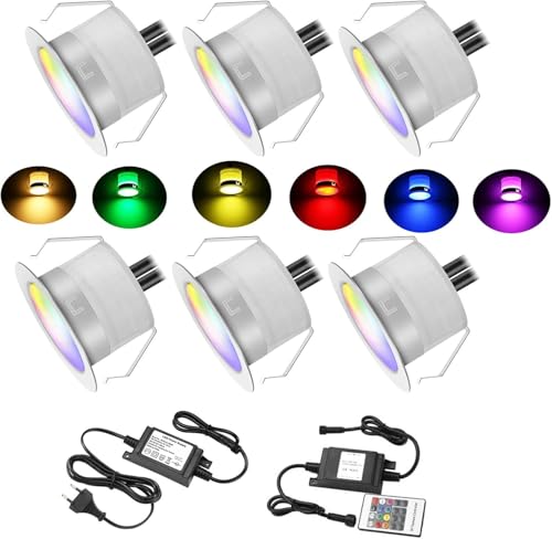 6 Stück Led Terrassenbeleuchtung Einbaustrahler RGB Einbaustrahler Bodeneinbauleuchte Bodenstrahler Bodeneinbaustrahler IP67 wasserdicht 0.6W Ø31mm led Terrasse Küche Garten bodenstrahler außen von SUBOSI