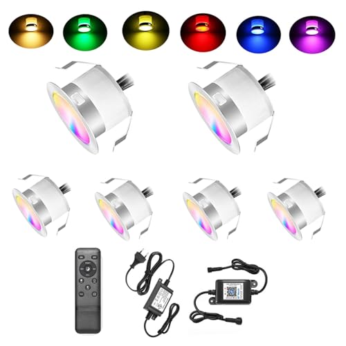 SUBOSI 6er Bluetooth RGB Led Bodeneinbaustrahle Aussen 0.6W Ø31mm IP67 Wasserdicht LED Einbaustrahler Terrasse Küche Garten Led LampeFull Kit von SUBOSI