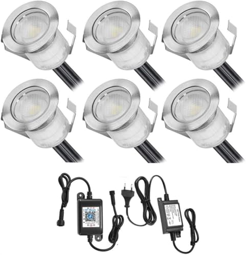 SUBOSI 6er Bluetooth Smart Dimmbar 0.6W Warmweiß Kaltes Weiß, Weiß 3 in 1 LED Bodeneinbauleuchten 3000k-6000k Einbaustrahler, Ø30mm IP67 Wasserdicht LED Einbaustrahler Außen, timing function von SUBOSI