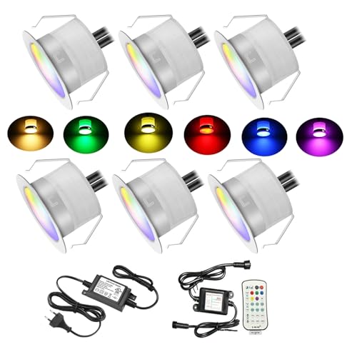 6er RGBWW 0.6W LED Terrassenbeleuchtung einbaustrahler rgb Bodeneinbauleuchten Ø31mm (4 in 1) Einbaustrahler LED DC12V Boden Licht IP67 Wasserdicht Bodenstrahler Außen Terrasse Garten von SUBOSI