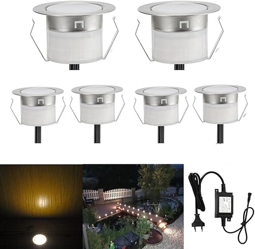 6er Set LED Terrassenbeleuchtung Einbaustrahler Bodeneinbauleuchte Bodenstrahler Aussen Ø31mm DC12V 0.6W LED Boden Licht IP67 Wasserdicht Einbauleuchten Terrasse Küche Garten Led Lampe Warmweiß von SUBOSI