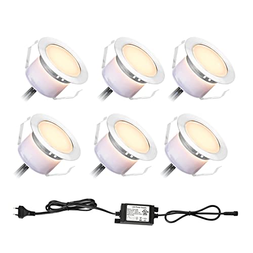 6er Set Led Terrassenbeleuchtung Terrassen Einbaustrahler Außen,DC12V Ø45mm 1W LED Einbaustrahler Aussen,Warmweißer 3000K Led Spot IP67 von SUBOSI