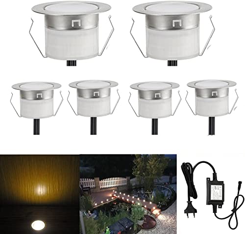 6er Set Led Terrassenbeleuchtung Terrassen Einbaustrahler Außen,DC12V Ø31mm 0.6W LED Einbaustrahler Aussen,Warmweißer 3000K Led Spot IP67 Led Boden Auße von SUBOSI