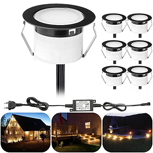 6er Set Warmweiß LED Einbaustrahler Led Bodeneinbaustrahle Aussen 1W Ø45mm IP67 Wasserdicht Terrasse Garten Led Lampe Full Kit Schwarz von SUBOSI