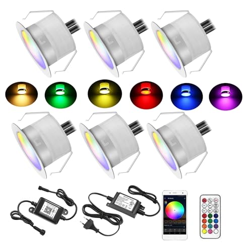 6er WIFI RGB LED Bodeneinbauleuchten terrassenbeleuchtung Arbeitet mit Alexa, Google Home,DC12V Ø31mm IP67 Wasserdicht LED Einbaustrahler Terrassen Full Kit von SUBOSI