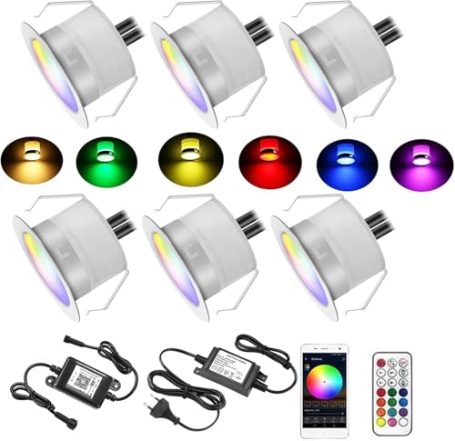 SUBOSI 6er WIFI RGB LED Bodeneinbauleuchten terrassenbeleuchtung Arbeitet mit Alexa, Google Home,DC12V Ø31mm IP67 Wasserdicht LED Einbaustrahler Terrassen Full Kit von SUBOSI