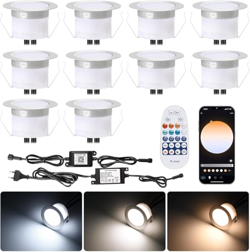 SUBOSI 6er WIFI Smart Dimmbar 1W Warmweiß Kaltes Weiß, Weiß 3 in 1 3000k-6000k LED Bodeneinbauleuchten 0.6W Arbeitet mit Alexa, Google Home, Ø31mm IP67 Wasserdicht, Timing function,mit Fernbedienung von SUBOSI