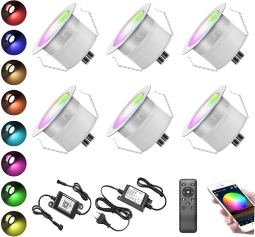 6er WiFi RGBWW Led Bodeneinbauleuchten Terrassenbeleuchtung Bodenstrahler Arbeitet mit Alexa,DC12V Ø31mm LED Einbaustrahler 0.6W LED Boden WiFi Wireless Smart bodeneinbaustrahler von SUBOSI