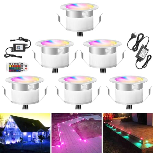 SUBOSI 6er Bluetooth RGB Led Bodeneinbaustrahle Aussen 0.5W Ø45mm IP67 Wasserdicht LED Einbaustrahler Terrasse Küche Garten Led Lampe Full Kit von SUBOSI