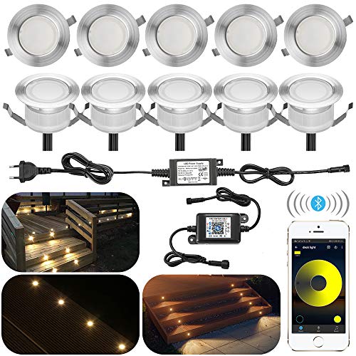 10er Set Bluetooth Dimmbar Warmweiß Led Bodeneinbaustrahle Aussen 1W Ø45mm IP67 Wasserdicht LED Einbaustrahler Terrasse Garten Led Lampe Full Kit von SUBOSI