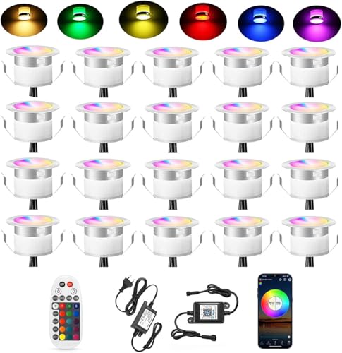 SUBOSI 20er Bluetooth RGBWW Led Bodeneinbaustrahle Aussen 0.5W Ø45mm IP67 Wasserdicht LED Einbaustrahler Terrasse Küche Garten Led Lampe Full Kit von SUBOSI