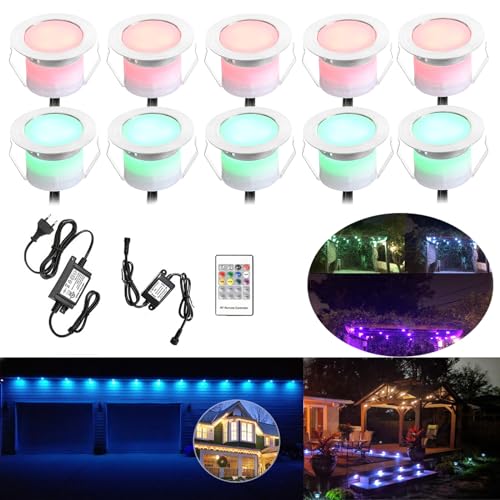 RGB Led Bodeneinbaustrahle Aussen 0.5W Ø45mm IP67 Wasserdicht LED Einbaustrahler Terrasse Küche Garten Led Lampe10er Full Kit [Energieklasse A] von SUBOSI