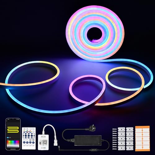 Dreamcolor RGBIC Neon LED Strip 3M, DC12V,96LEDs/M,Wifi Led Band mit Musik Sync,Arbeitet mit Alexa, Google Assistant, 84 Szene DIY, Neon LED Streifen Strips IP67 wasserdicht Led Lichterkette von SUBOSI