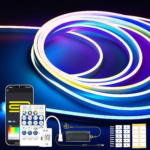 Dreamcolor RGBIC Neon LED Strip 5M, DC24V,96LEDs/M,Wifi Led Band mit Musik Sync,84 Szene DIY, Arbeitet mit Alexa, Google Assistant, Neon LED Streifen Strips IP67 wasserdicht Led Lichterkette von SUBOSI