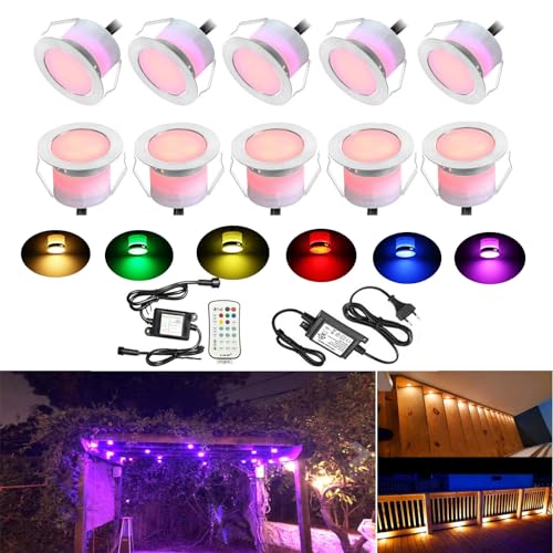 SUBOSI 10er Led Bodeneinbauleuchten Aussen RGBWW (4 in 1) Ø45mm IP67 Wasserdicht LED Einbaustrahler Terrasse Küche Garten Led Lampe von SUBOSI