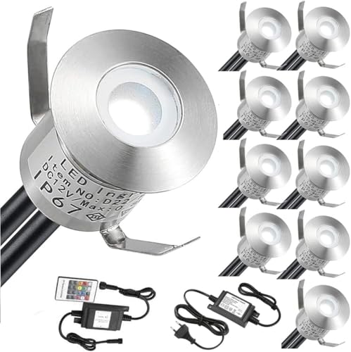 SUBOSI 10er RGB Led Einbaustrahler aussen 0.5W Ø22mm IP67 DC12V Treppen Bodeneinbauleuchten Aussen Wasserdicht Einbaustrahler Terrasse Hochwertiger Edelstahl von SUBOSI