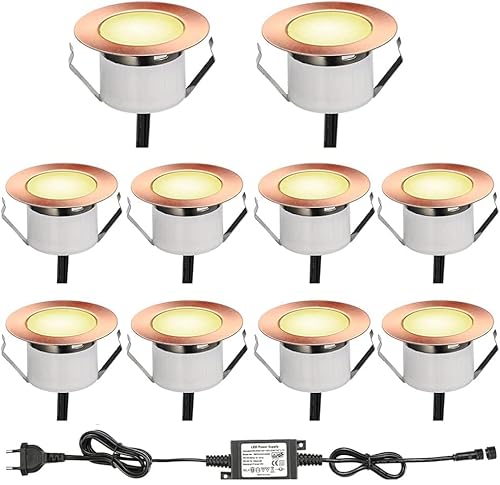 10er Set Warmweiß LED Einbaustrahler Led Bodeneinbaustrahle Aussen 1W Ø45mm IP67 Wasserdicht Terrasse Garten Led Lampe Full Kit Bronze von SUBOSI