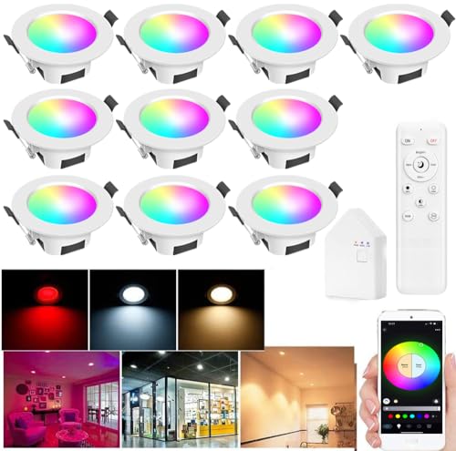 SUBOSI 10er WIFI Bluetooth 5W Intelligent LED Einbaustrahler Downlight RGBIC+Warmweiß/Kaltweiß/Weiß 5 in 1 Einbauleuchte Spot Dimmbar 230V Einbauleuchten mit Fernbedienung,Smart Bridge von SUBOSI