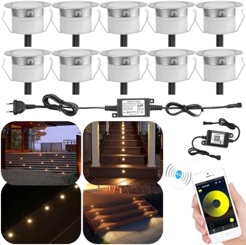 SUBOSI 10er WIFI Dimmbar LED Bodeneinbauleuchten Einbaustrahler Bodenleuchte Arbeitet mit Alexa,WiFi Wireless Smart Phone, Ø31mm 0.6W IP67 Wasserdicht LED Bodenstrahler Bodeneinbaustrahler von SUBOSI