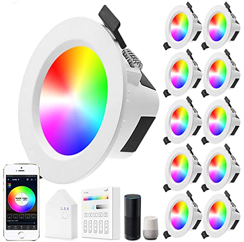 SUBOSI 10er set Wlan Bluetooth 9W LED Einbaustrahler Downlight RGBW+CCT 5 in 1 Einbauleuchte Spot Dimmbar 230 Volt Einbauleuchten mit Touchscreen Smart Schalter Panel,BT Mesh Smart Bridge von SUBOSI