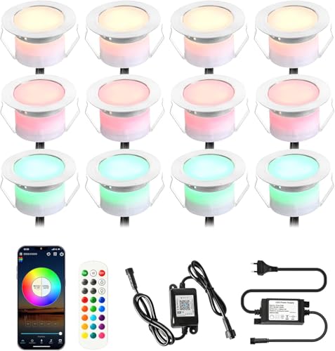 SUBOSI 12er WIFI Bodeneinbauleuchten Arbeitet mit Alexa,RGB LED Einbaustrahler DC12V Ø45mm 0.5W LED Boden WiFi Wireless Smart Phone Full Kit von SUBOSI