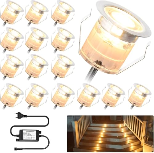 SUBOSI 16er LED Einbaustrahler Bodeneinbauleuchte 0.6W Ø30mm IP67 wasserdichtled Einbauleuchte Terrasse Küche Garten Led Lampe Warmweiß von SUBOSI