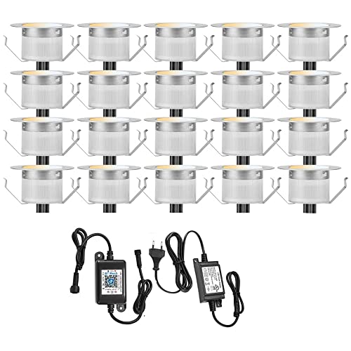 SUBOSI 20er Bluetooth Smart Dimmbar 1W Warmweiß Kaltes Weiß, Weiß 3 in 1 LED Bodeneinbauleuchten 3000k-6000k Einbaustrahler, Ø45mm IP67 Wasserdicht LED Einbaustrahler Außen, timing function von SUBOSI