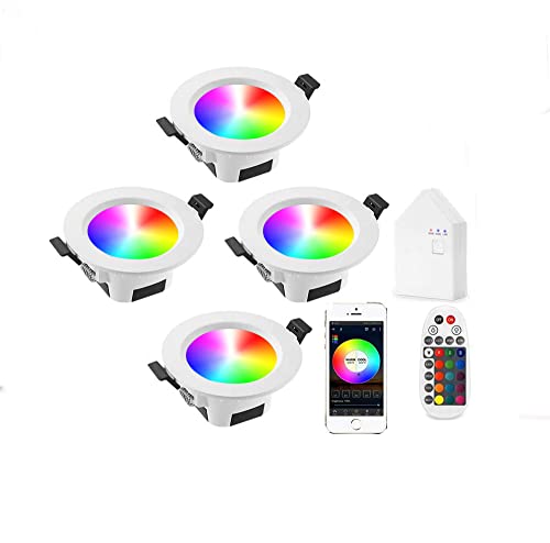 SUBOSI 4er Set Wlan Bluetooth 9W LED Einbaustrahler RGBW+CCT 5 in 1 Einbauleuchte Spot Dimmbar 230 Volt Einbauleuchten mit Bluetooth Fernbedienung,BT Mesh Smart Bridge von SUBOSI