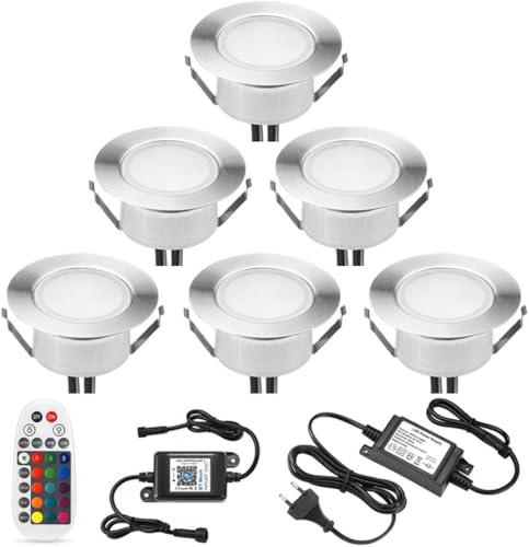 SUBOSI 6er Bluetooth RGBWW Led Bodeneinbaustrahle Aussen 1.5W Ø61mm IP67 Wasserdicht LED Einbaustrahler Terrasse Küche Garten Led Lampe Full Kit von SUBOSI