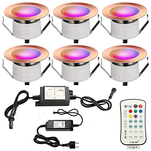 SUBOSI 6er Led Bodeneinbauleuchten Aussen RGBWW (4 in 1) Ø45mm IP67 Wasserdicht 1.2W LED Einbaustrahler Terrasse Küche Garten Led Lampe Bronze von SUBOSI