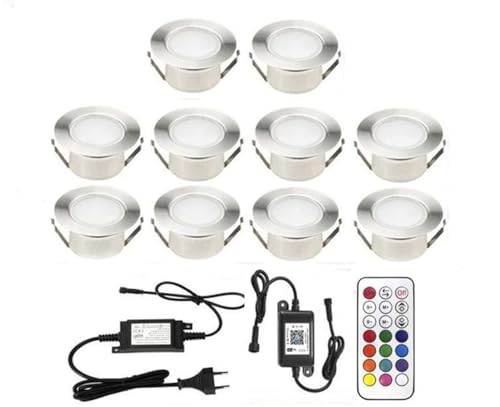 SUBOSI Bodeneinbauleuchten Arbeitet mit Alexa,RGB Led Einbaustrahler DC12V Ø61mm 1W LED Boden Spots außenbereich WiFi Wireless Smart Phone 10er Full Kit von SUBOSI