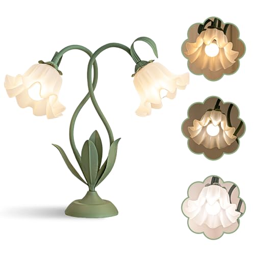 SUBOSI Nachttischlampe, Doppelköpfig Acryl Blumen Schreibtischlampe Schwenkbar, Metall Schreibtischlampe Mädchen drehbare Bedside Lamp Tischlampe mit Kabelschalter,Leselampe von SUBOSI