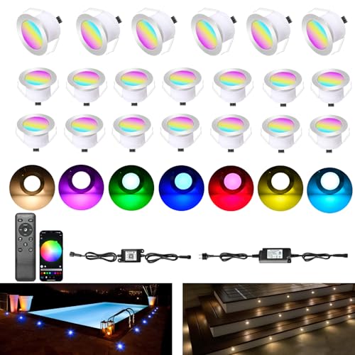 SUBOSI RGBWW (4 in 1) LED Bodeneinbauleuchten Arbeitet mit Alexa,Led Einbaustrahler DC12V Ø61mm LED Boden spots außenbereich WiFi Wireless Smart Phone 20er Full Kit von SUBOSI