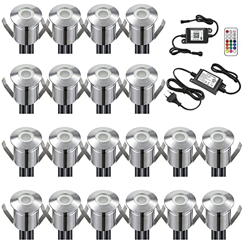 SUBOSI WIFI RGB Led Einbaustrahler aussen 0.5W Ø22mm IP67 DC12V Treppen Bodeneinbauleuchten Arbeitet mit Alexa,APP Steuerung, Wifi Intelligenz Einbaustrahler Terrasse 20er Full Kit von SUBOSI