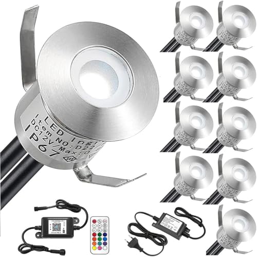 SUBOSI WIFI RGB Led Einbaustrahler aussen 0.5W Ø22mm IP67 DC12V Treppen Bodeneinbauleuchten Arbeitet mit Alexa,APP Steuerung, Wifi Intelligenz Einbaustrahler 10er Terrasse Full Kit von SUBOSI